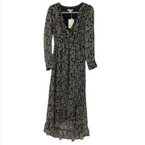 SEE U SOON BLACK NAVY GREEN FAUX WRAP LIGHTWEIGHT DRESS SMALL